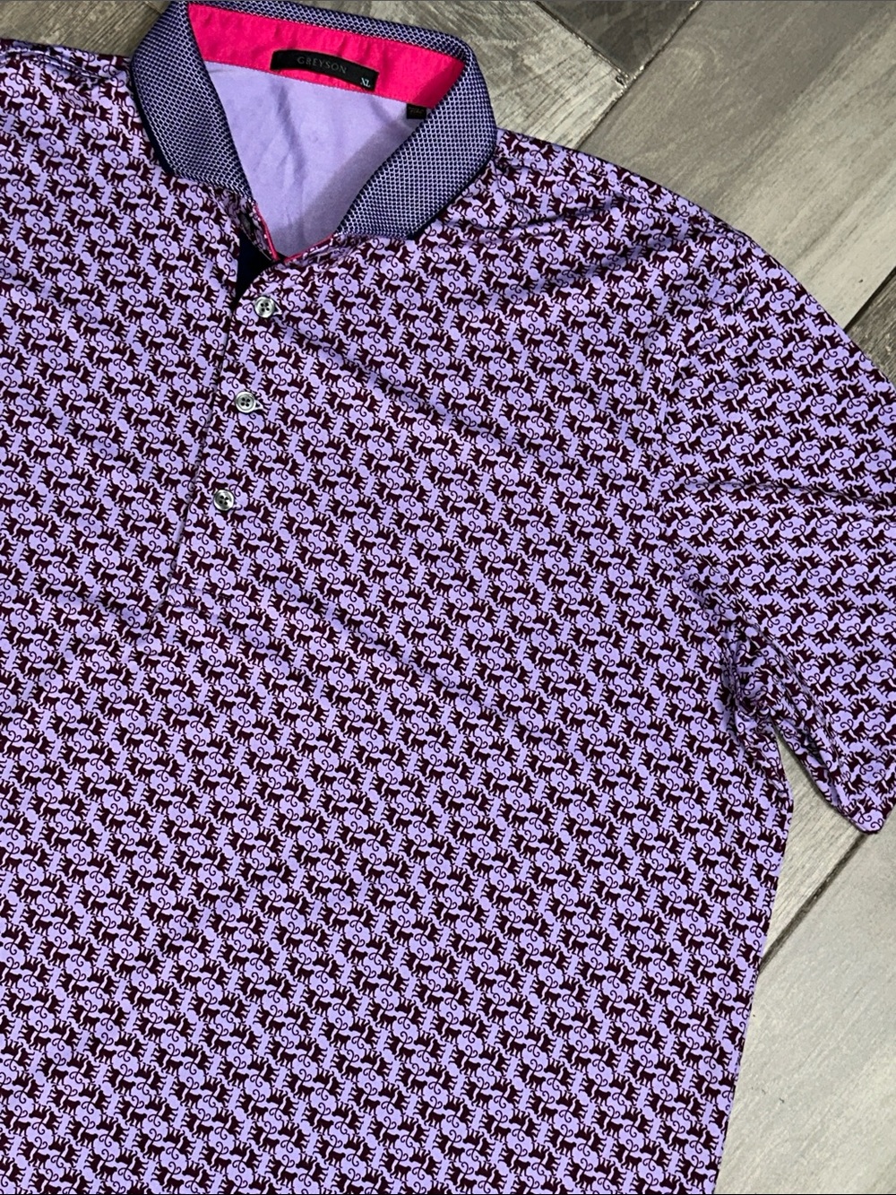 Greyson Polo Shirt Mens XL Purple All Over Monkey Lane Performance Office - Picture 1 of 7
